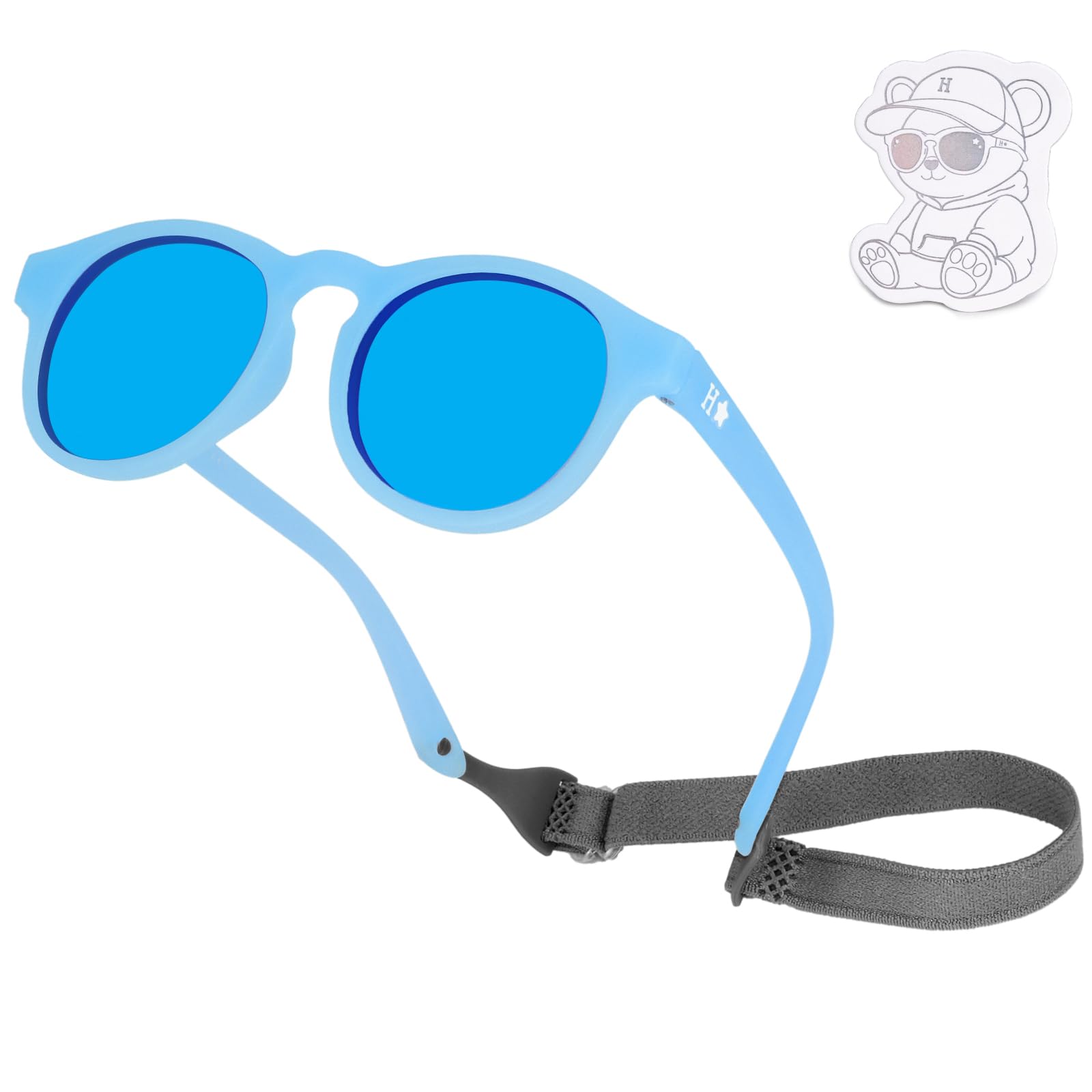 HECCEI Baby Sonnenbrille 0-24 Monate, Polarisiert 100% UV Schutz - Pebble Sonnenbrille Flexibles Gestell Kopfband für Jungen und Mädchen