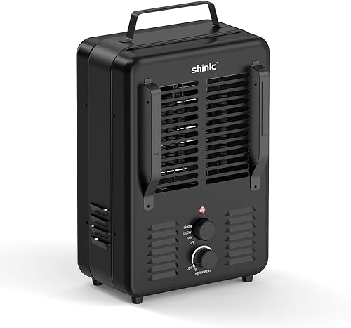 Shinic Calentador Milkhouse de 1500 W, calentador utilitario Milkhouse con termostato ajustable, protección contra sobrecalentamiento y vuelco,