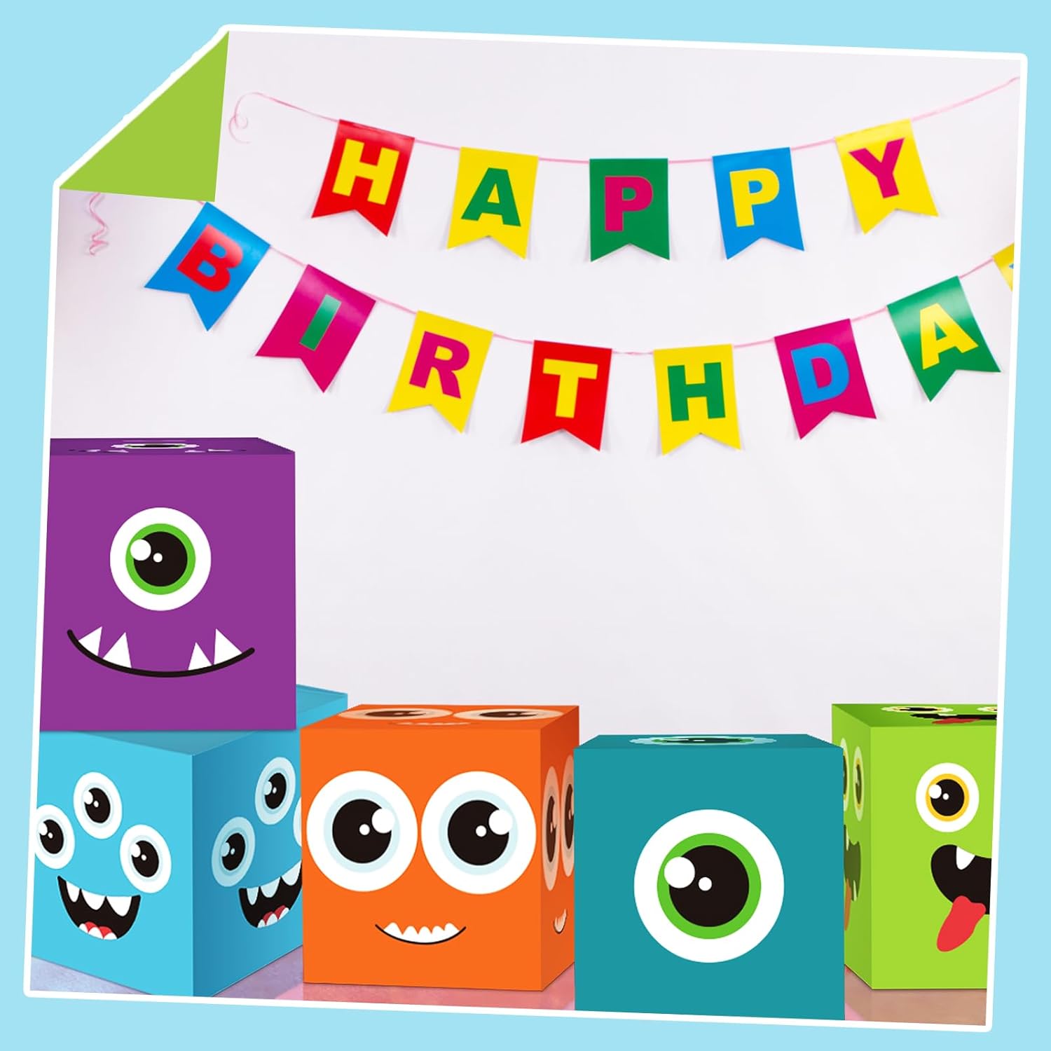 Foilswirl 6 Pcs Monster Birthday Party Decorations Cartoon Big Party Favor Boxes 1st Birthday Monster Theme Large Treat Candy Cookie Boxes 11.8 x 11.8 Inch Cute Baby Shower Supplies Photo Booth Props