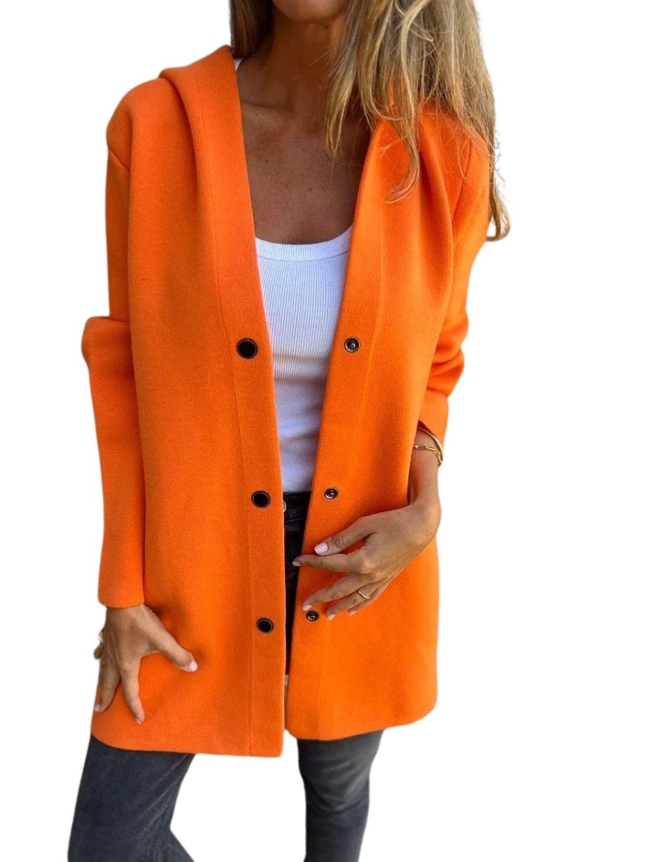 Solid Color Trench Coat Women Casual Single Breasted Hooded Jacket with Pockets Fashion Fall Winter Coats for Women