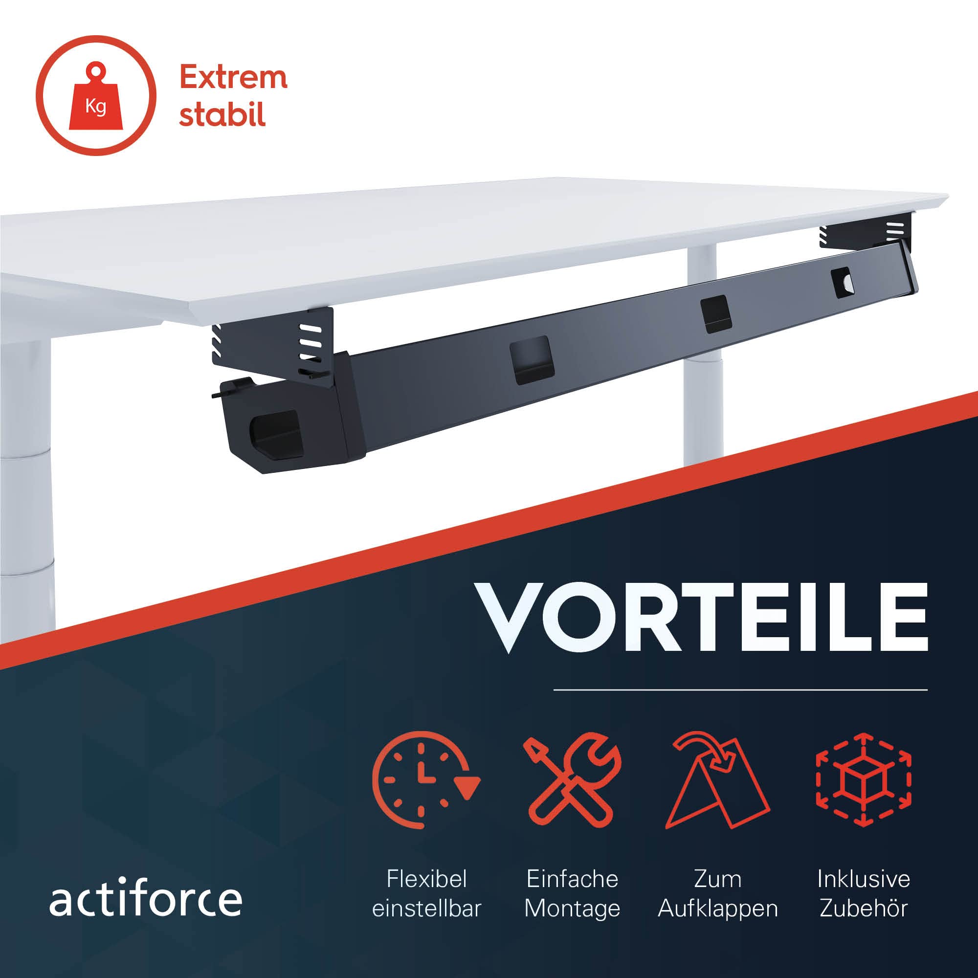 Premium Kabelwanne 120cm, abklappbar | Der Kabelkanal für effektives Kabelmanagement am Schreibtisch für Dein Büro | Kabelhalter (weiß)