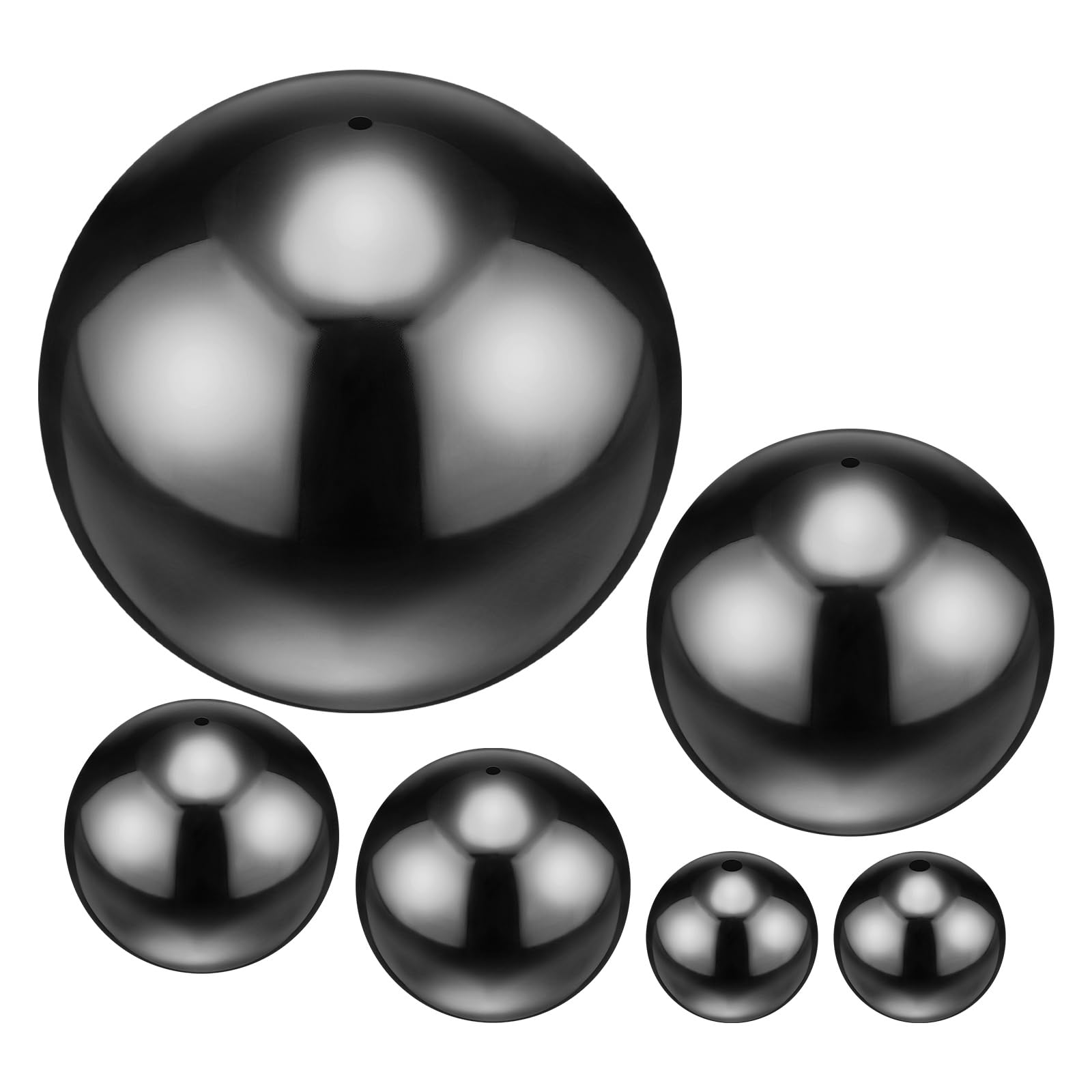 M METERXITY 6-Pack Garden Gazing Globes Ball 5 Inch,3 Inch,2 Inch,1 Inch 201 Stainless Steel Hollow Mirror Reflective Floating Ball for Garden/Pond/Home/Yard Outdoor Decoration [Gloss Black]
