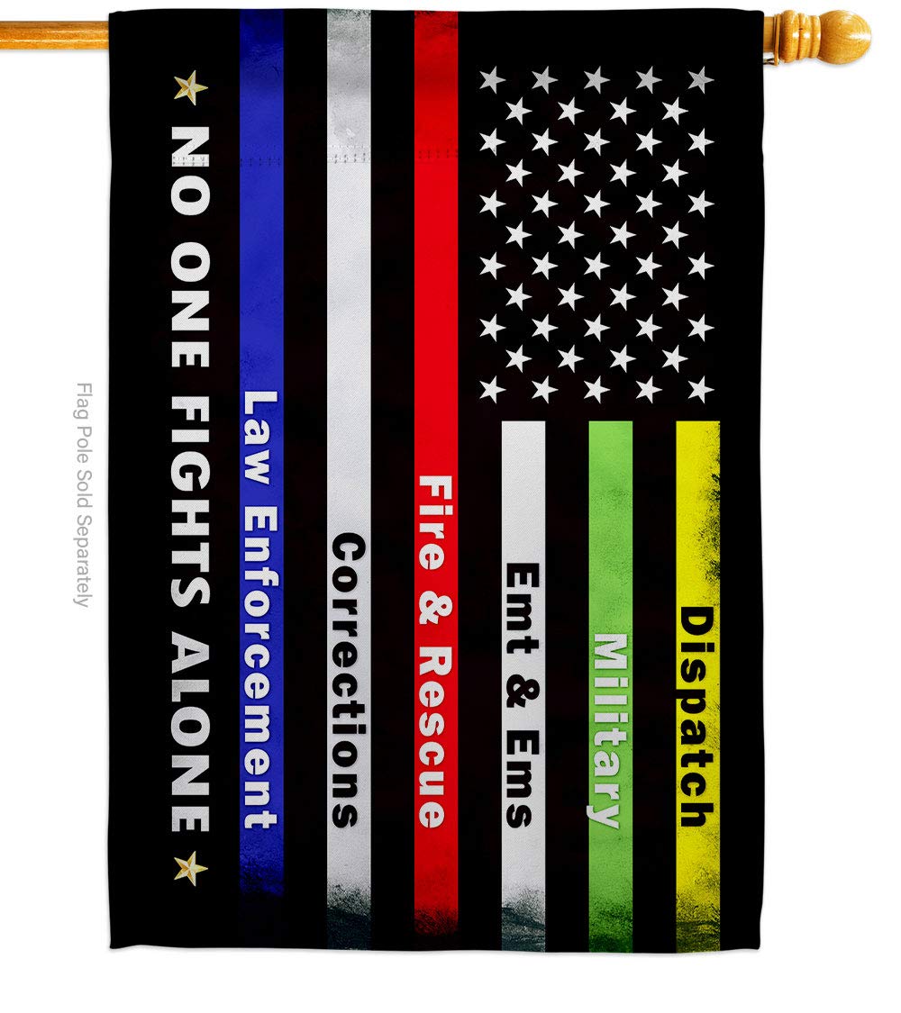 Bandera de casa con texto en inglés "No One Fights Alone House", servicio de las fuerzas armadas, todas las ramas, apoyan honor, oficial de veteranos militares estadounidenses, pancarta pequeña para