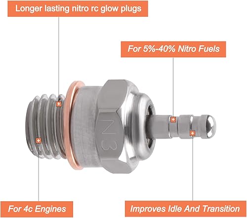 Miniatura 3 de CrazyHobby 70117 Hot Glow Plug No.3 N3 Spark Nitro Engine Parts Reemplazan OS 8 para Traxxas HPI HSP Kyosho 18 110 RC Car Truck Buggy (paquete de 6)