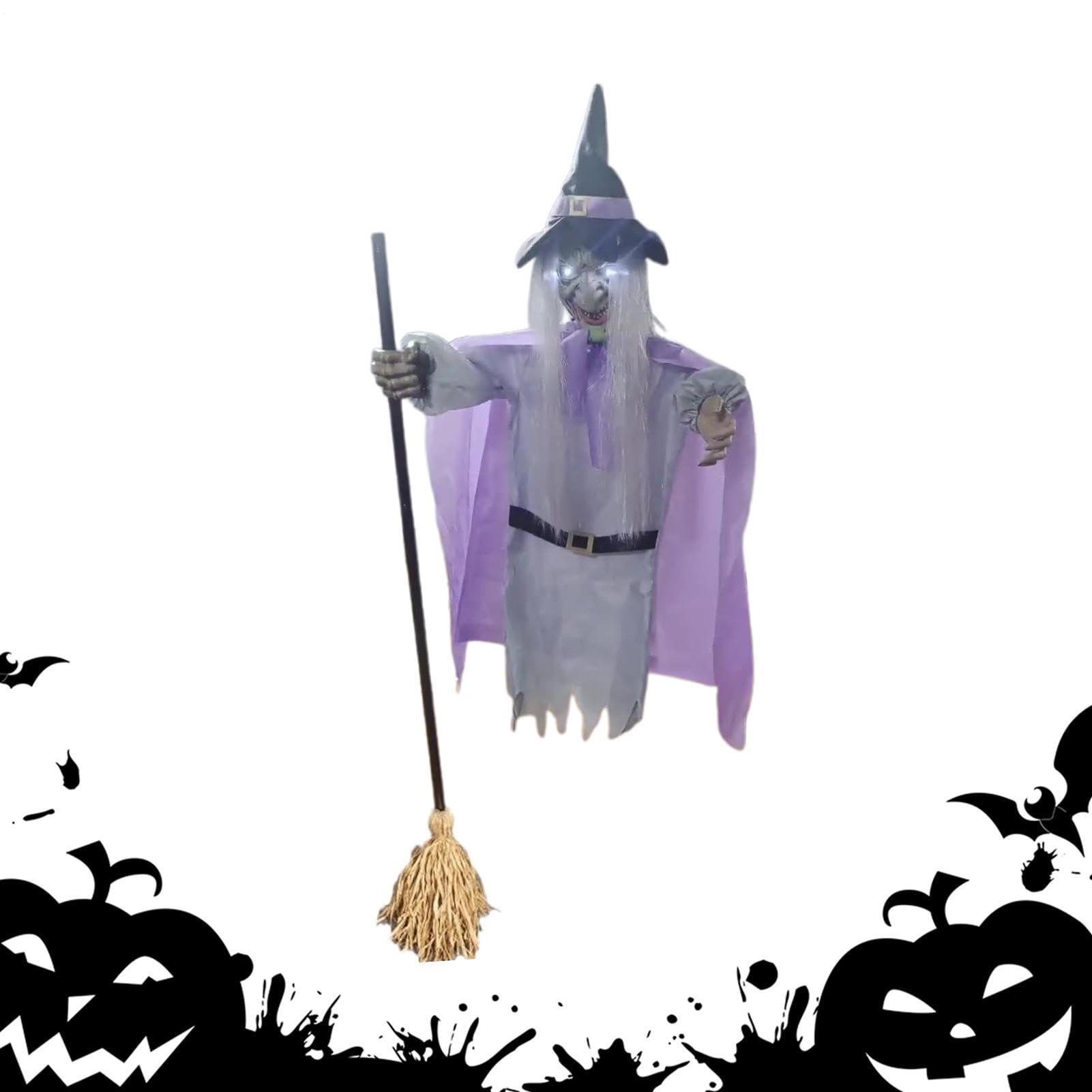 Animierte Hexe 1,83 m Unheimlicher Halloween Sound- & Bewegungssensor | Schwebende Hexe Outdoor-Statue für Spukhaus, Feiertag, Party, Festival, Hof, Garten, Rasen und