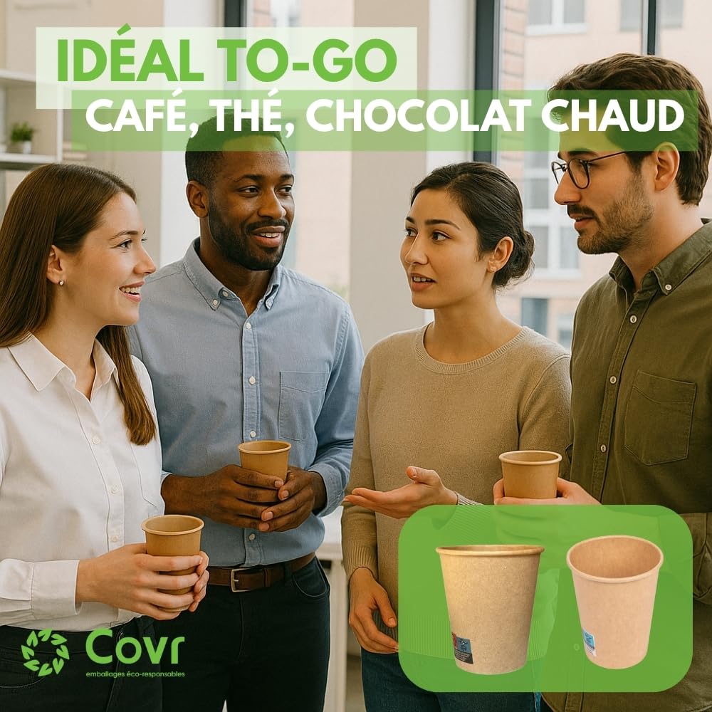 COVR Gobelets kraft 18cl - 6oz / 1000 unités, Recyclables, Boisson Chaude et Boisson Froide, Solide et Bonne Prise en Main, Résistant