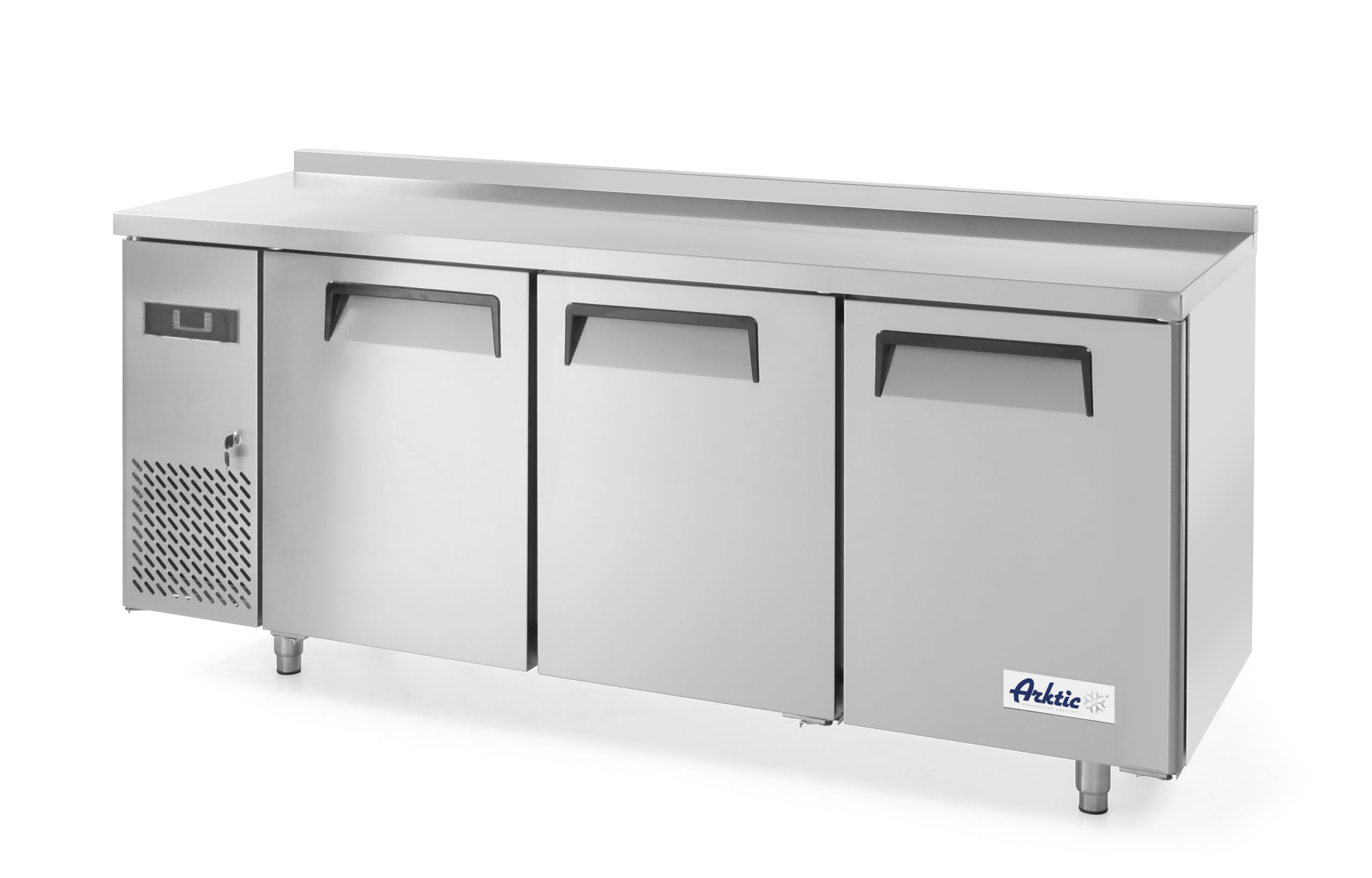 HENDI Mesa de congelación Arktic de 3 puertas con 3 estantes ajustables, -22/-12°C, 390 L, descongelación automática, pantalla digital, 230V/550W, 1800x600x(H) 800 mm, acero inoxidable