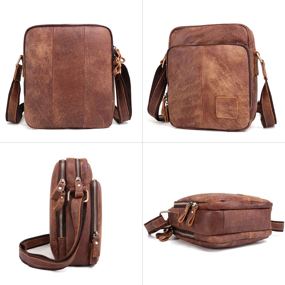 BAIGIO Sac à Bandoulière pour Homme en Cuir véritable, Petit Sacoche Bandoulière, Sac Croisé Vintage, Sacoche Cuir Homme pour Travail, Voyage, Vie Quotidienne