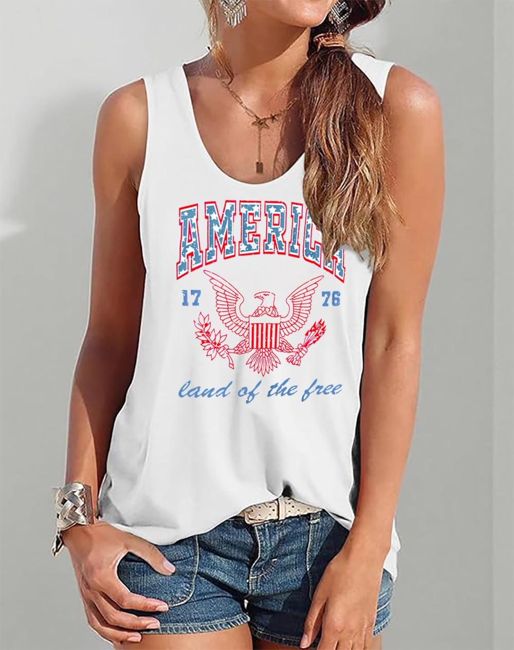 Women 4th of July Shirt America Land of The Free Tank Tops USA Patriotic Tees 1776 Eagle Patriotic Sleeveless Tshirt - Image 5