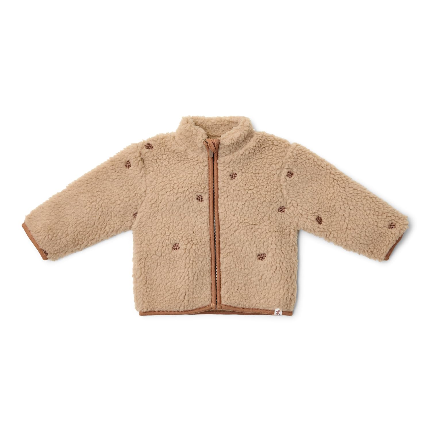 Little Dutch Teddyjacke Winterjacke Teddy Jacke mit gestickten Tannenzapfen - für Baby Jungen - mit Reißverschluss - Forest Friends - taupe (Gr. 74)