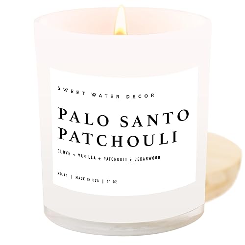 Sweet Water Decor Candles Spa Scented Soy Wax Candle for Home 11oz Jar Candle with Wood Lid, 50+ Hour Burn Time, Made in the USA (Palo Santo