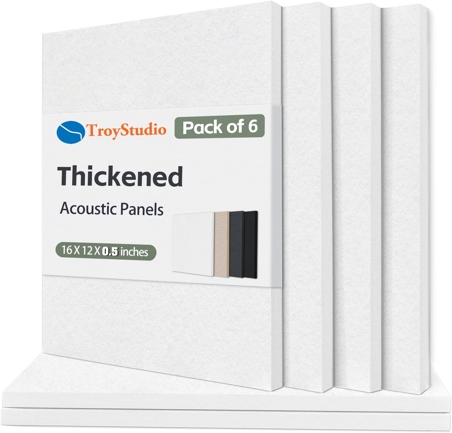 TroyStudio Acoustic Panel - 16 x 12 x 0.5 Inches 6 Pack Dense Thick Soundproofing and Sound Absorbing Panel, Wall and Ceiling Acoustical Treatment Felt Tiles for Recording Studio, Home