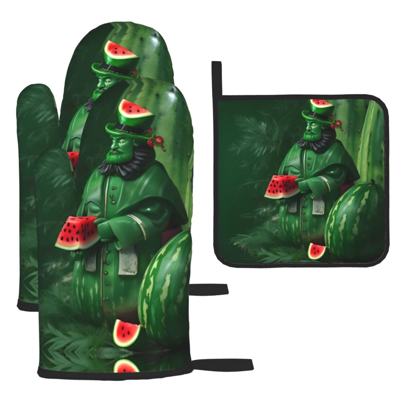 Patrick's Watermelon Festival Oven mittens and oven mitts three-piece set suitable for oven, grilling, baking, microwave and home cooking.