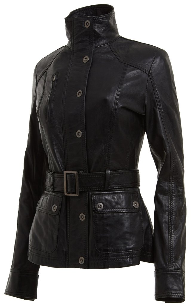 Infinity Leather Women's Black Military Style Leather Biker Jacket-Phoenix - Uk L/14 | Eu 40 | Us 10
