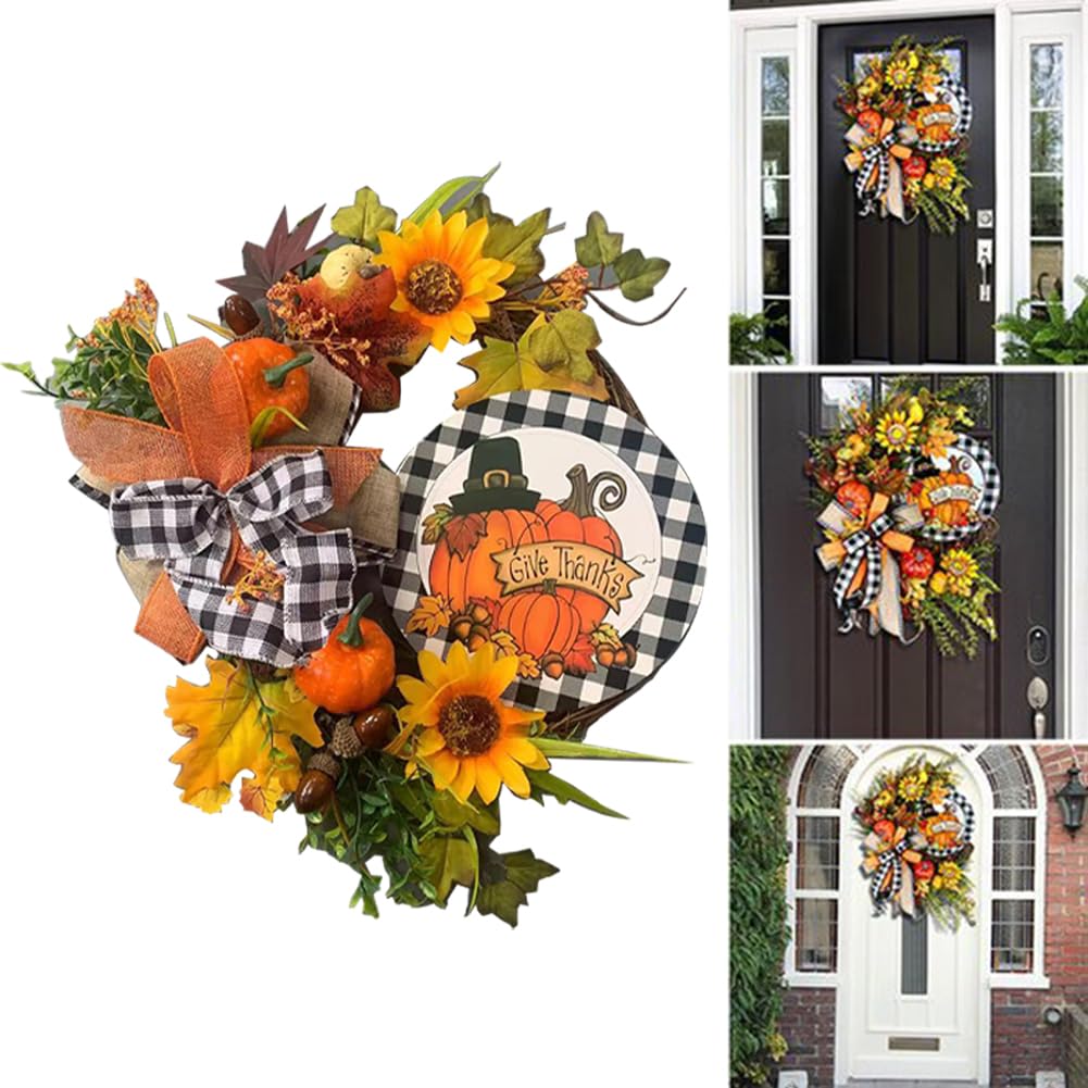 40 cm Herbstkranz for Haustür-Dekoration, Herbst-Ahornblatt-Kürbis-Beeren-Girlande, künstlicher Blumenkranz, Herbstkranz for Thanksgiving, Innen-Kamin-Fenster-Dekoration