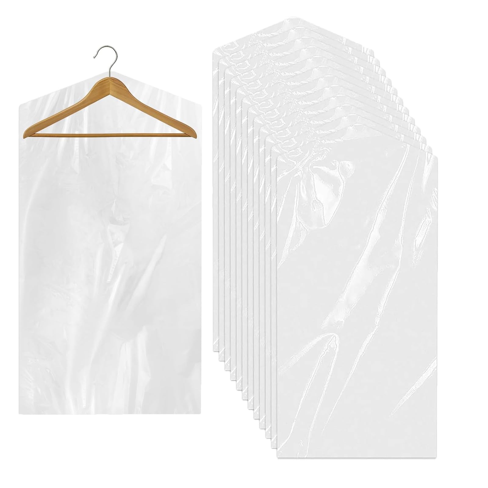 100 Pack Clear Plastic Clothing Bags Covers, Dustproof Garment Bags for Hanging Clothes, Dry Cleaner's Clothing Protective Cover Dry Cleaning Bag for Home Storage Clothing Stores (60×90 cm)