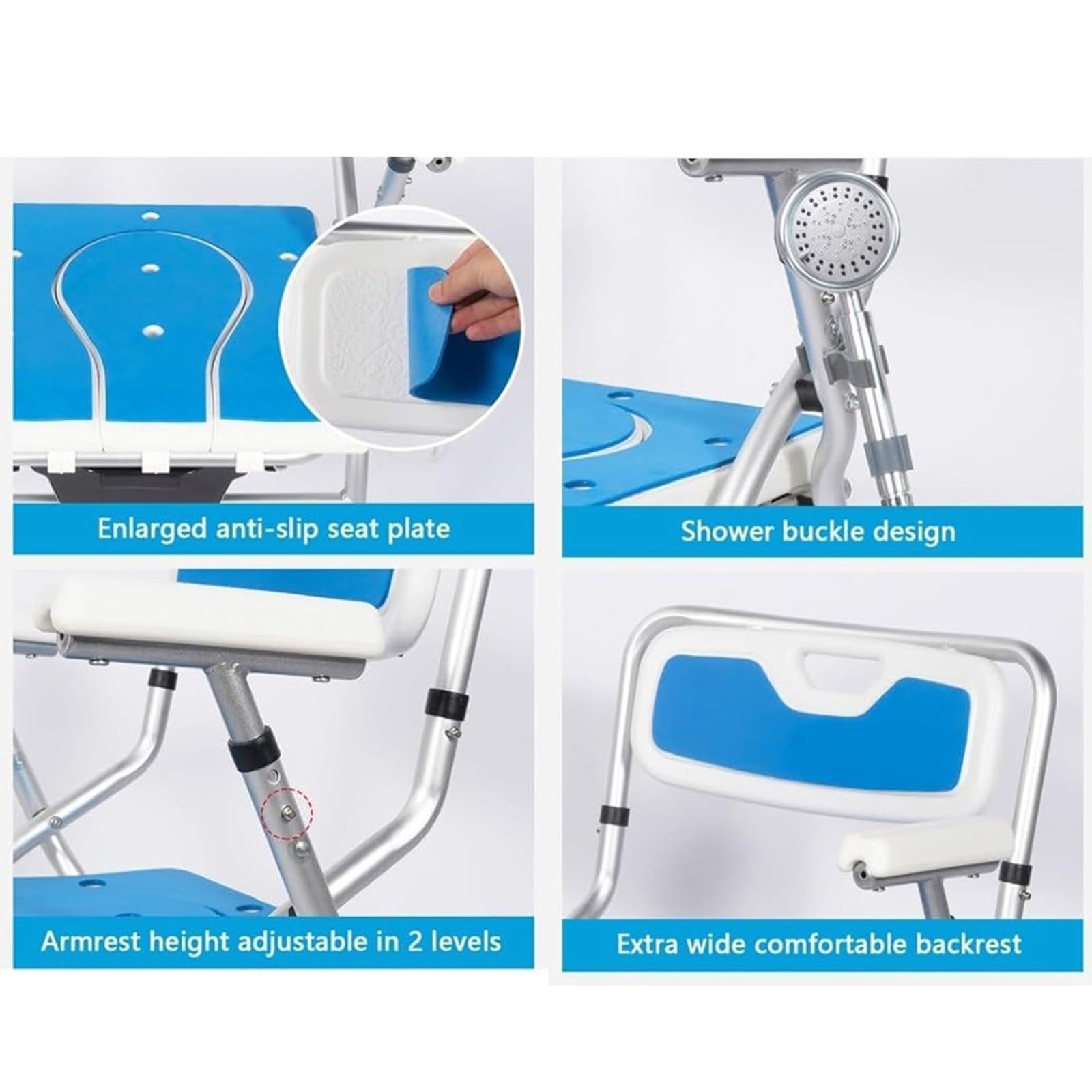 Silla De Ducha Plegable Altura Regulable Antideslizante Asiento De Ducha Plegable con Reposabrazos Y Respaldo para Ancianos, Discapacitados, Personas Mayores Y Embarazadas