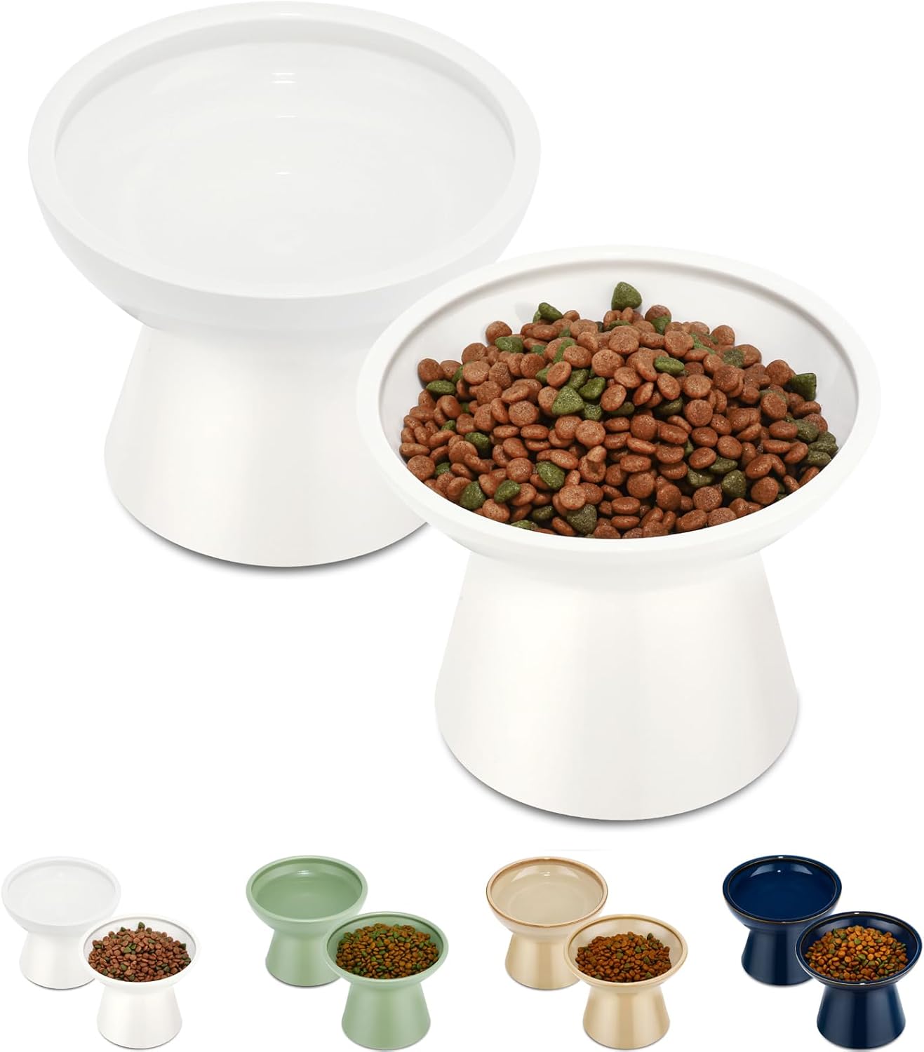 Extra Wide Elevated Cat Bowls,Ceramic Raised Cat Food Bowls,Whisker