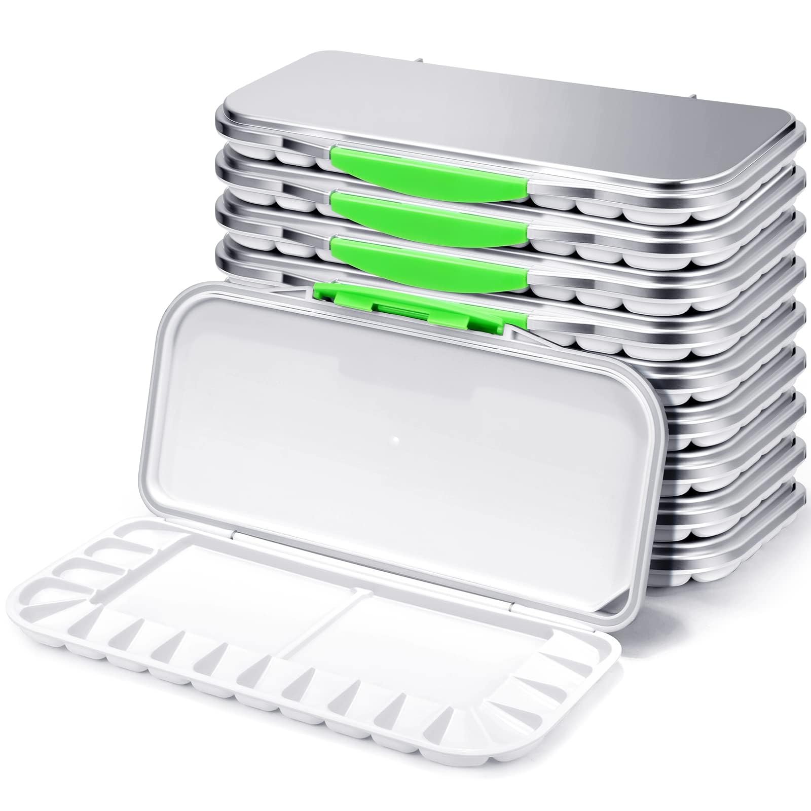 KASTWAVE 2 Pcs Airtight Folding Watercolor Palette with 18 Wells and 2 Mixing Areas Plastic Paint Palette with Lid Gouache Palette Paint Pallet Fold Paint Tray for Artist Painter Painting Travel