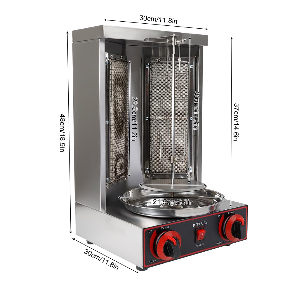 Gas Vertical Shawarma Broiler Machine 3 kW Gyro Grill with 6 Skewers