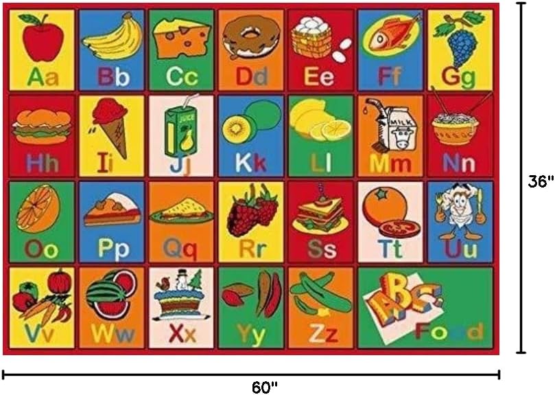 Champion Rugs Kids Area Rug ABC Food Vegetables Fruits Learning/Playtime Carpet (3 Feet X 5 Feet)