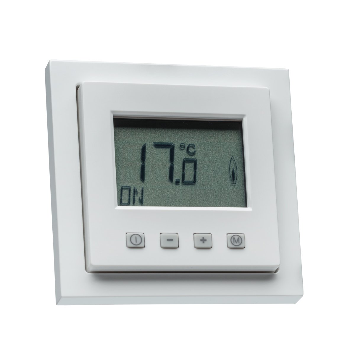 Halmburger digital Raumthermostat ERD62sg, großes Display inkl. Busch Jäger Future linear 1-Fach Rahmen 1721-184K, studioweiß Glanz für Fußbodenheizung Stellantriebe 230V stromlos geschlossen (NC)