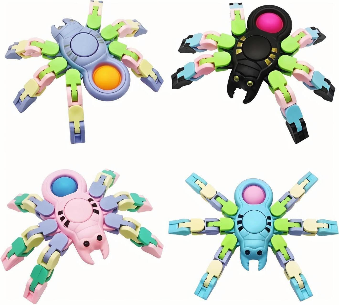 Fidget Toys for Kids and Adults,4 Pcs Transformable Fidget Spinners for Boys Girls, Pop Sensory Fidget Spider Toys, Birthdays Gifts Party Favors for Autism Kids Travel Stocking Stuffers
