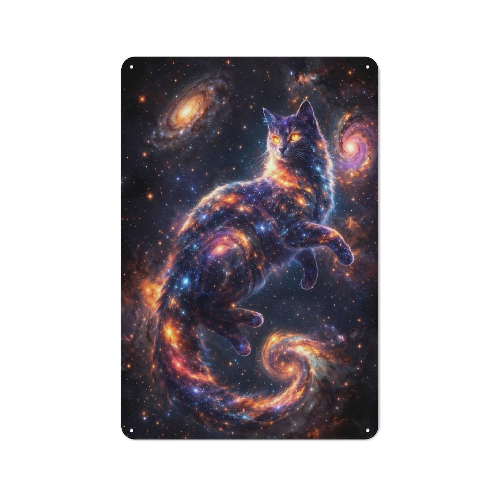 Junmoney Style-3 Rustic Tin Sign 30X20cm Featuring Cosmic Cat In Nebula For Garage Or Workshop, For Garage, Workshop And Man Cave Decoration