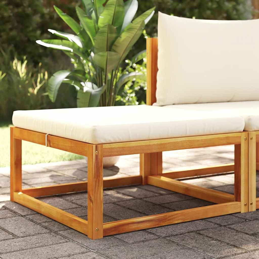 Taboret ogrodowy z poduszką z litego drewna akacjowego, 65 x 65 x 29 cm, do użytku na zewnątrz, do ogrodu, na taras, balkon, ze zdejmowaną, nadającą się do prania tapicerką, odporny na warunki