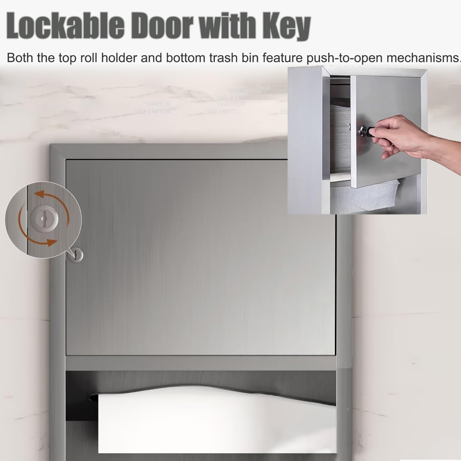 Soporte de pared para papel higiénico con cerradura y llave y armario empotrado para almacenamiento de baño y ducha