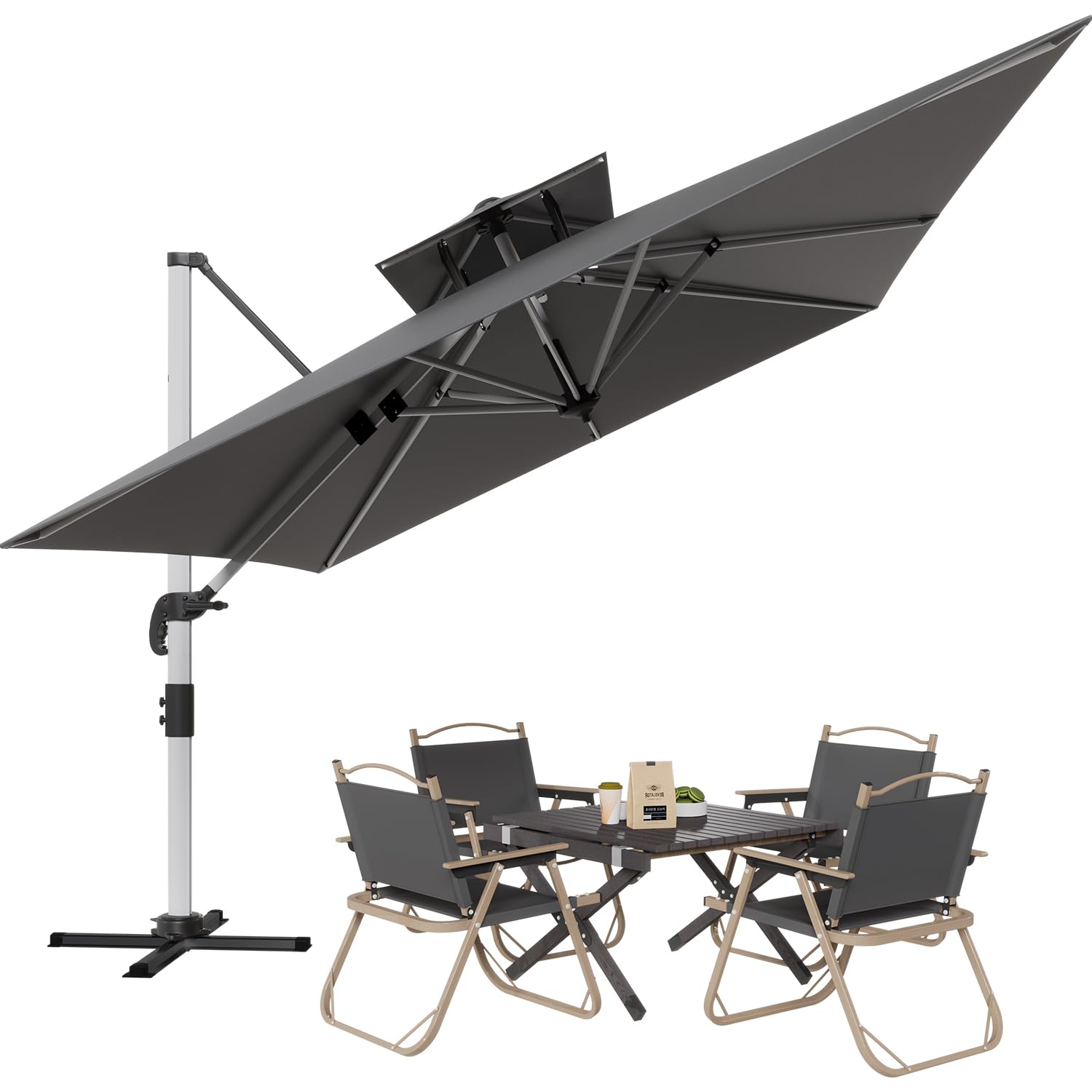 TRIUMPHKEY Sombrilla de Jardín 3x4m, Sombrilla Plegable de Aluminio Para Balcón, Regulable en Altura, Con Manivela y Base en Cruz, Protección UV, Para Jardín, Terraza, Piscina
