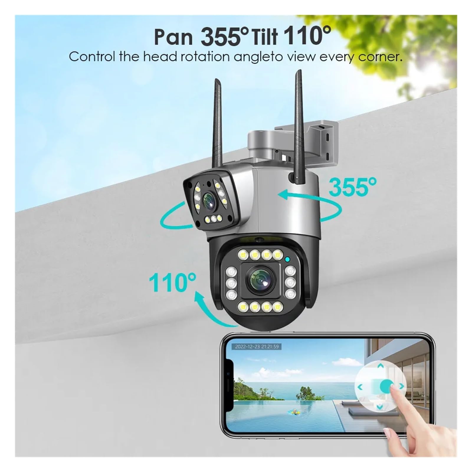 GeRRiT V380 PRO Telecamera Di Sorveglianza 4G WiFi 8MP – Doppia Lente, PTZ, Visione Notturna, Impermeabile IP66 - 2