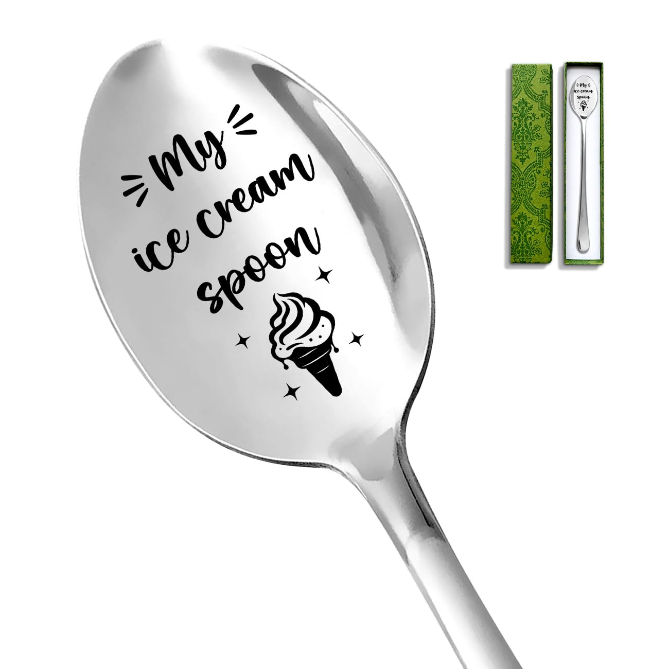 Levaukiem Funny My Ice Cream Spoon, Stainless Steel Dessert Coffee Scoop Cheese Spoon, for Ice Cream Lovers, Men, Women, Friends Birthday Valentine's
