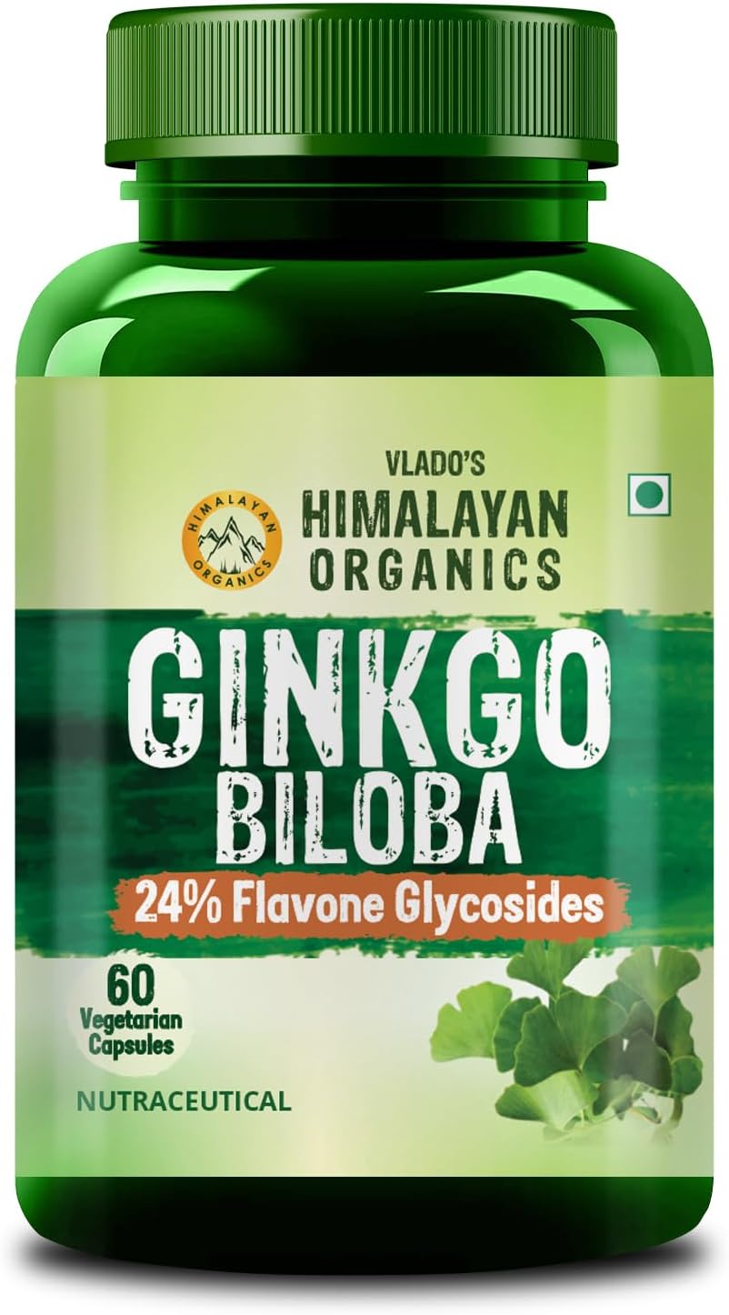 Vlado’s Himalayan Organics Ginkgo Biloba 500mg With Brahmi for Better Concentration, Memory & learning | Helps Anxiety & Stress | Healthy Blood Circulation - 60 Veg Capsules