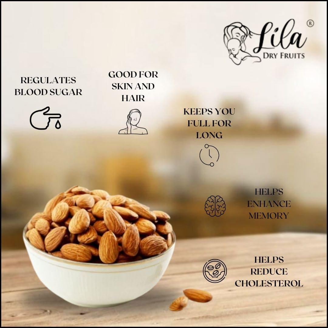 LILA DRY FRUITS California Almonds 500 Grams | Raw and Natural Badam for Healthy Snacking | Almond for Cooking, Dieting & Breakfast | High In Minerals | Badaam Dry Fruits Perfect for Gifting - Image 6 thumbnail