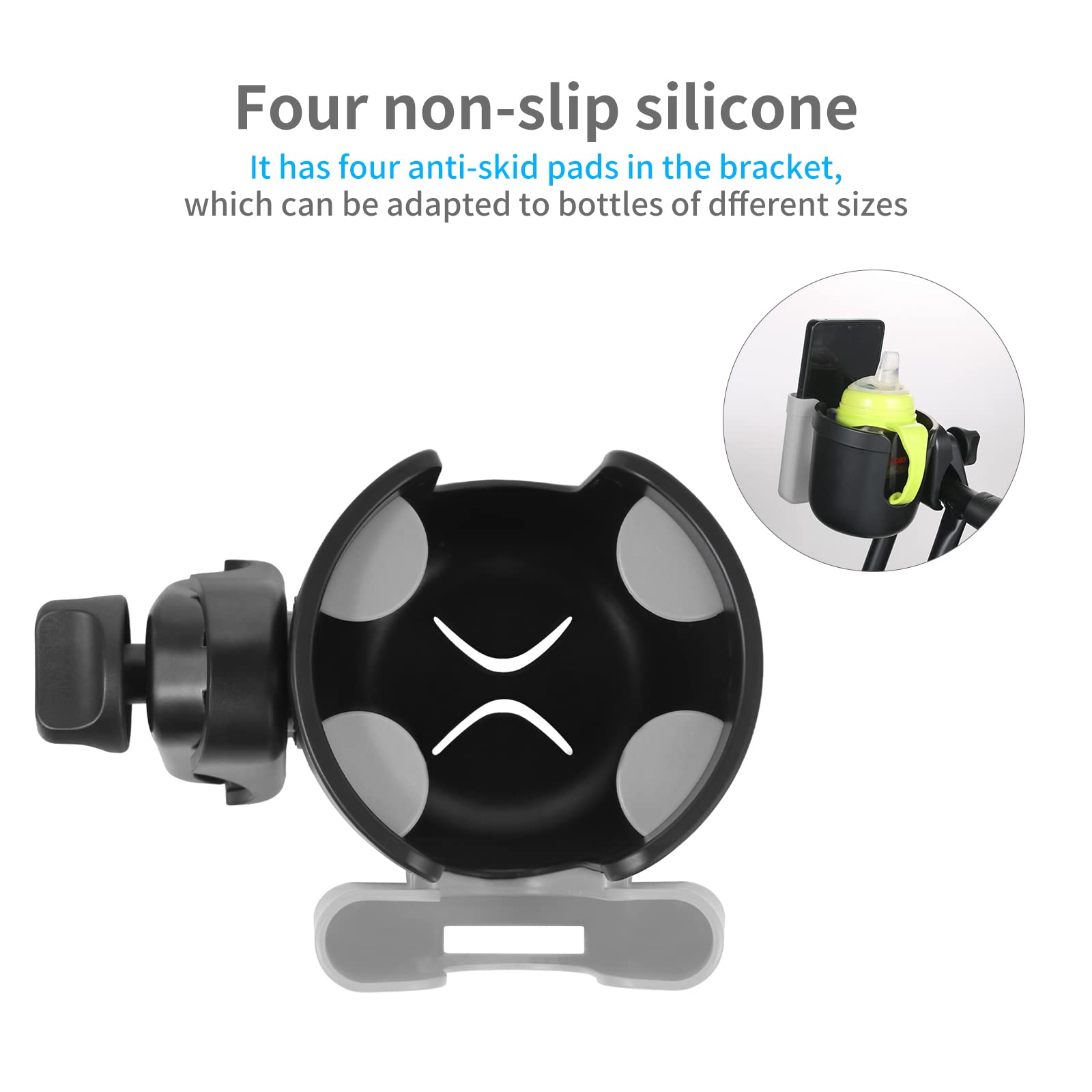 Porte-gobelet Universel Pour Poussette Avec étui De Téléphone Portable, Support De Rangement 2 En 1, Rotation à 360 Degrés, Pour Vélo, Poussette, Fauteuil Roulant, Déambulateur, Vélo, S'adapte à La