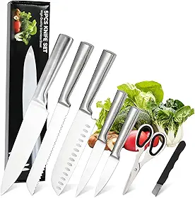 Conjunto de Facas, Jogo de 7 Peças para Cozinha, Facas de Aço Inoxidável 3CR13, Extremamente Afiadas, Corte Preciso para Cozinhar, Fatiar, Picar e Cortar em Cubos
