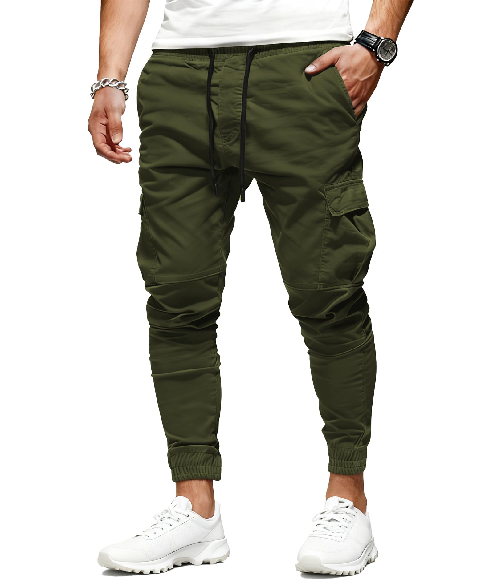SwissWell Herren Hose Lang Jogginghose Cargo Chino Hose Baumwolle Sporthose Cargohose Freizeithose Elastische Kordelzug Sweatpants Herren mit Taschen S-2XL
