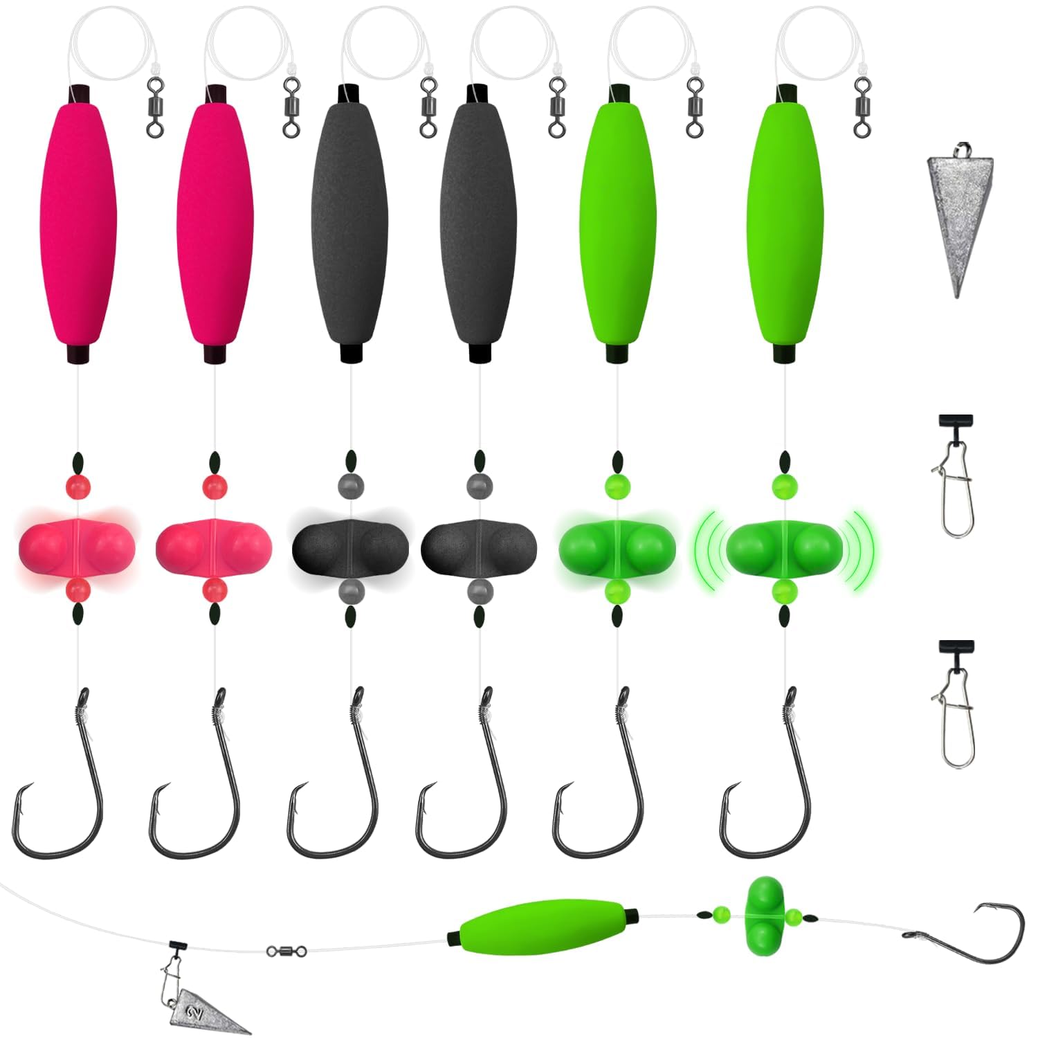 Narcissus Catfish Rigs Set - 6 Pre-Tied Rigs with 2 Sinker Sliders, Float Rigs Tackle, Santee Rig, Circle Hooks 6/0 - Complete & Ready-to-Use Kit