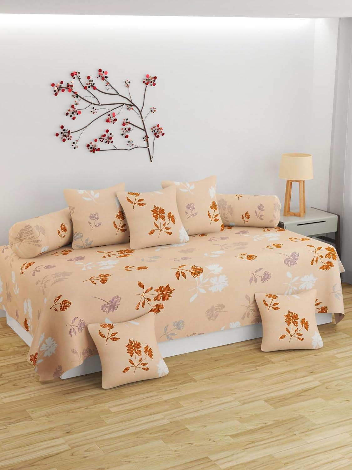 BROMWICK Diwan Set of 8 Pieces - 1 Single Bedsheet, 2 Bolster Covers, 5 Cushion Covers - 100% Microfiber for Living Room and Dining Hall-image-33