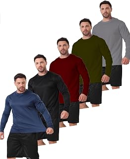 5 Pack Long Sleeve t Shirt for Men Mens Tee Shirts Workout T Shirt for Running Quick Dry T-Shirts