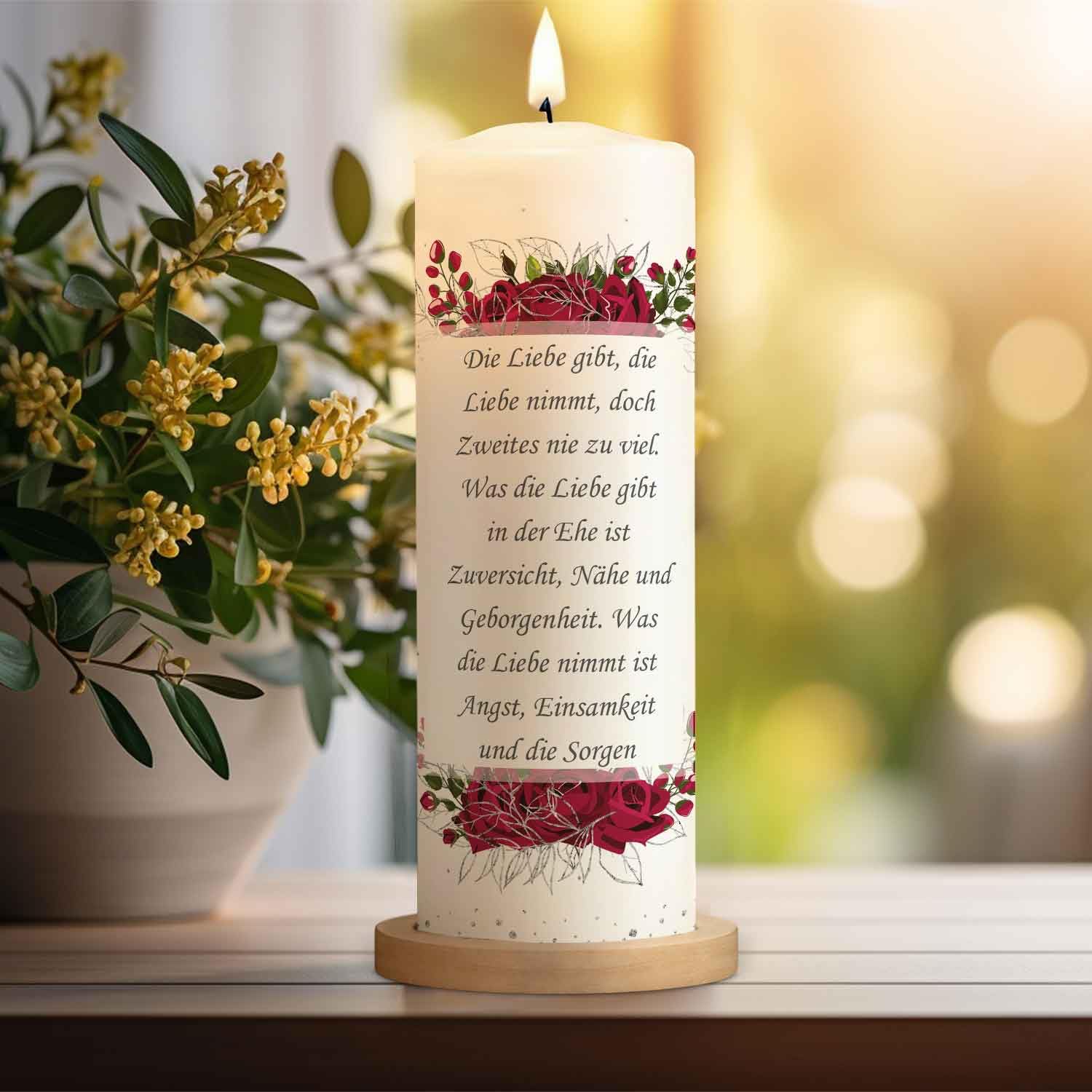 Bougie Pilier Personnalisable Mariage - 8x25 Cm - Impression UV - Design Floral Polygone - Blanc