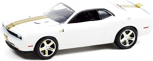 Miniatura 2 de Challenger R/T HEMI 2009 Blanco con rayas doradas Hurst Performance Edition Hobby exclusivo 1/64 modelo de auto fundido a presión por Greenlight