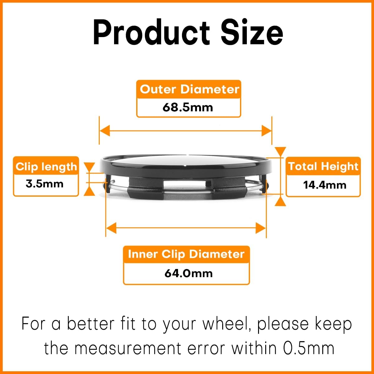 68.5MM 2.7in Wheel Center Caps Hubcaps Rim Center Cover Replacement Glossy Black, Outer 68.5mm/2.7in, Inner 64mm/2.52in, 4PCS