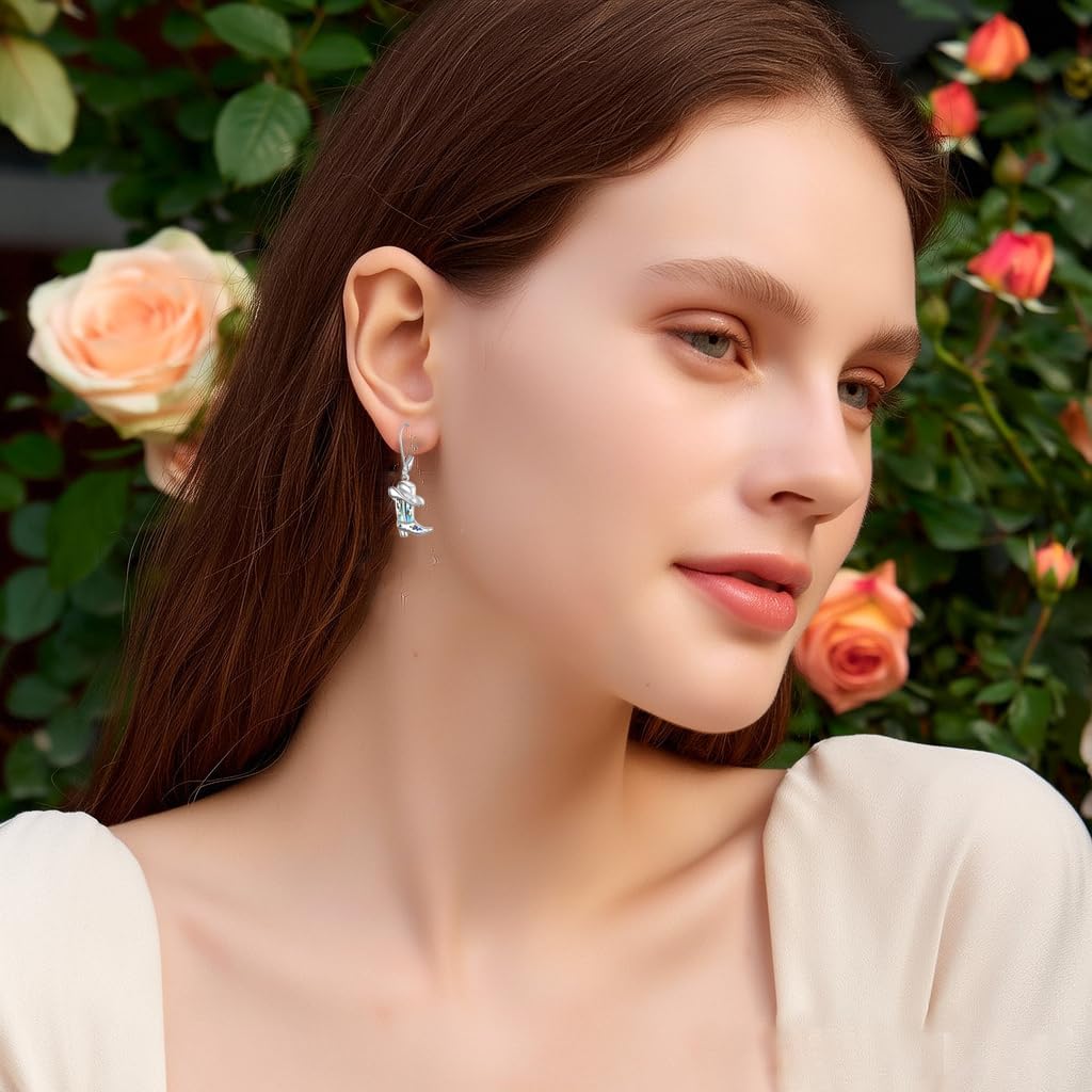 Cowboy Boot Earrings for Women Sterling Silver Cowboy Boot Hat Earrings Abalone Shell Jewelry Gift for Women - Image 3