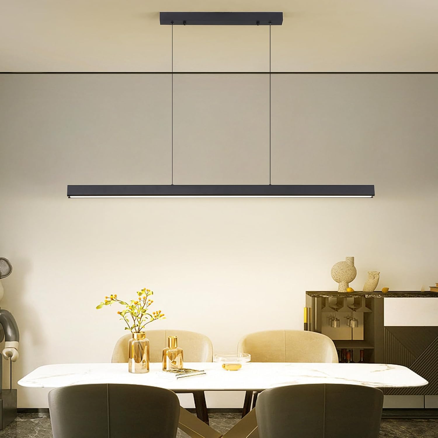 Matven 47" LED Linear Pendant Light Fixtures, 25W Dimmable Pool Table Light with Remote, Modern Island Lights for Kitchen Dining Room Living Room