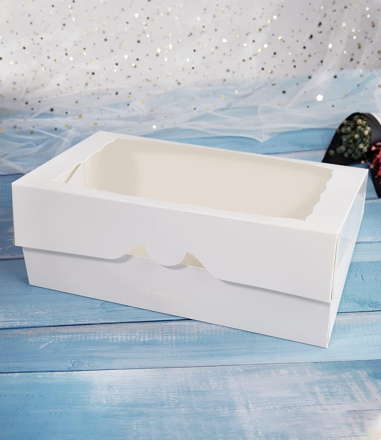 ONE MORE 15-Pack White Bakery Box12x8x2.5inch,Large Pastry Cookie Box for Donuts,Muffins with Window Lid - Auto-Pop up Paper Box Doughnut Chocolate Strawberries Treat Boxes,Pack of 15