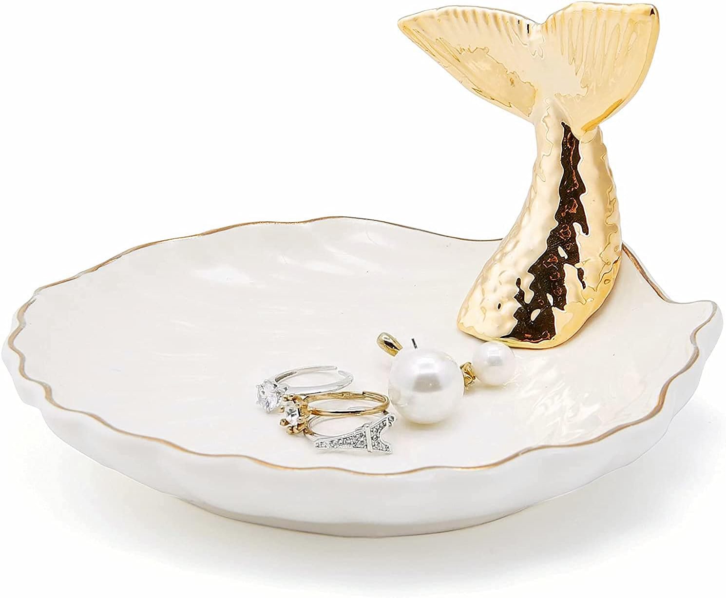 Fish Tail Ring Holder Dish Ceramic Jewelry Pate Decor Dish Jewelry Organizer, 4.3in x 3.5in