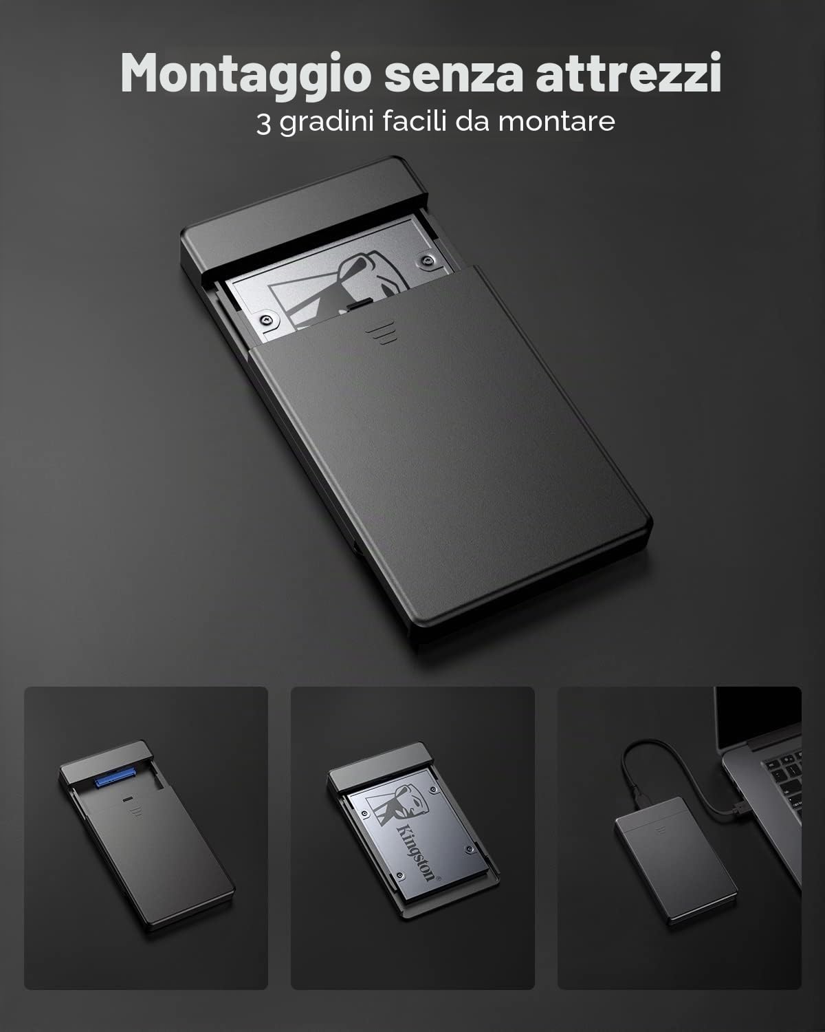 Case Hard Disk 2.5 Pollici, USB 3.0 a SATA con UASP Custodia Disco Rigido Esterno per 7mm e 9,5 mm, SATA I II III, HDD, SSD (con Cavo)