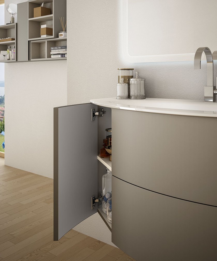 Mobile bagno sospeso Eden grigio talpa, cm 90, solo base e lavabo in vetro